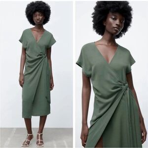 Zara Green Tie-Front Midi Dress sz M